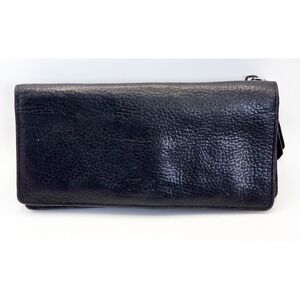 Fossil Textured Black Leather Bifold Wallet Clutch Classic Minimalist Goth